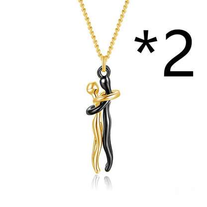 Affectionate Hug Necklace Couples Gift Fashion Pendant Necklace Jewelry dealsniper-net 2pcs Black Gold L