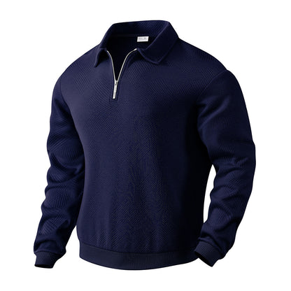 Lapel Jacquard Half-zipper Sweatshirt Fashion Solid Color Men DealSniper.net Navy Blue L