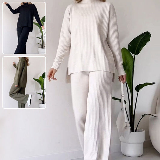 Turtleneck Knitted Suit Loose Split Design Long-sleeved