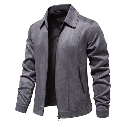 Fashion Lapel Zipper Jacket Autumn And Winter Solid Suede Coat Men DealSniper.net Grey 2XL