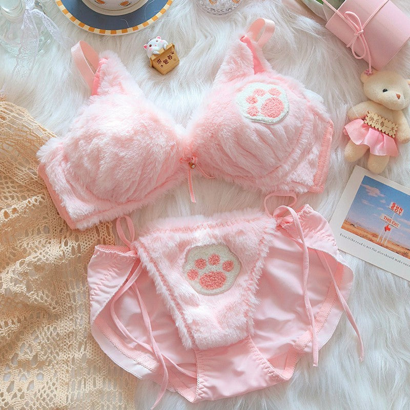 Moon Rabbit Girl Plush Bra Panties Set Kids DealSniper.net Pink Cat Strap L
