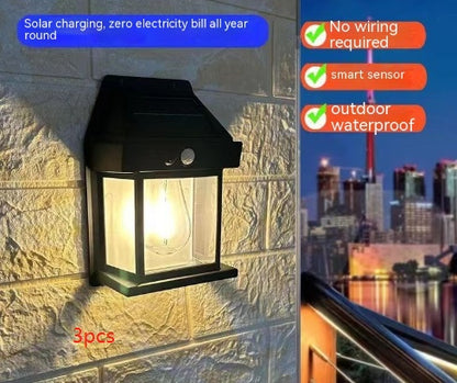 Outdoor Solar Waterproof Tungsten Induction Garden Wall Lamp Garden DealSniper.net 3XBlack