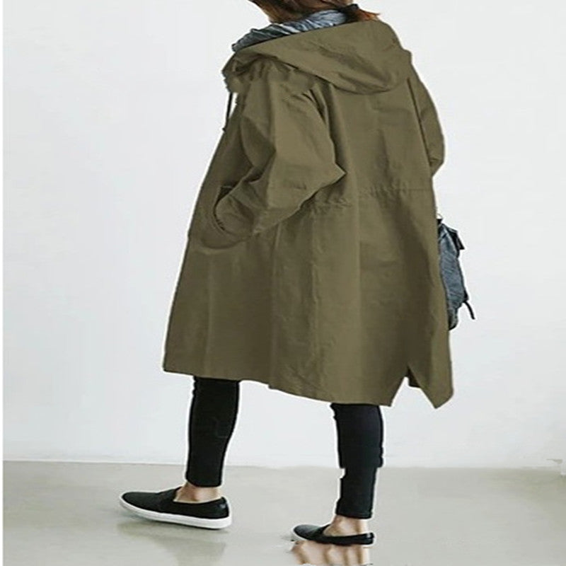 Women Windbreaker Jacket Casual Loose Button Pockets Hooded Women Gym From House