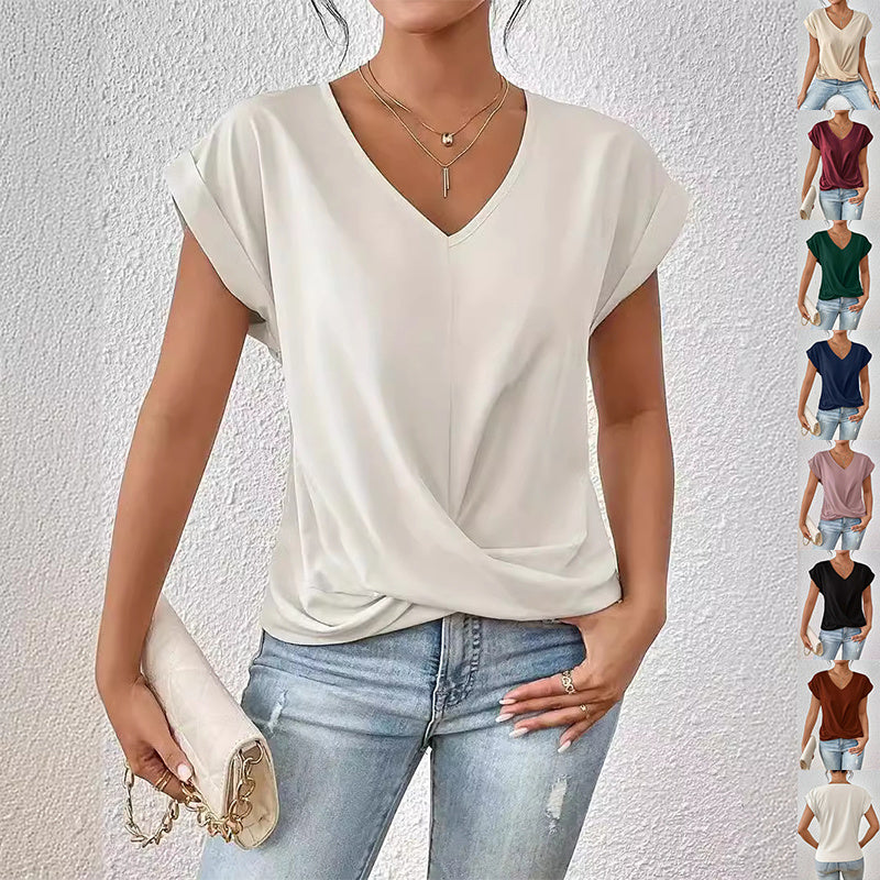 Fashion Short-sleeve T-shirt Summer Casual Irregular Knot Top For Women Women dealsniper-net