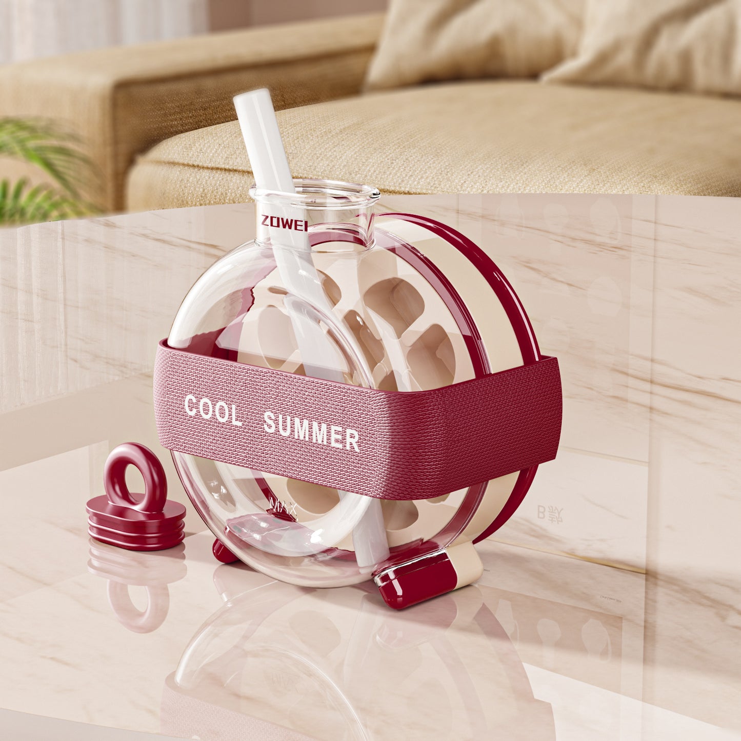 Summer Ice Cube Tray 2 In1 Ice Tray And Water Bottle Kitchen Gym From House With Straw Ribbon Wine Red 1PCS