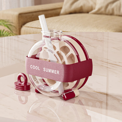 Summer Ice Cube Tray 2 In1 Ice Tray And Water Bottle Kitchen Gym From House With Straw Ribbon Wine Red 1PCS