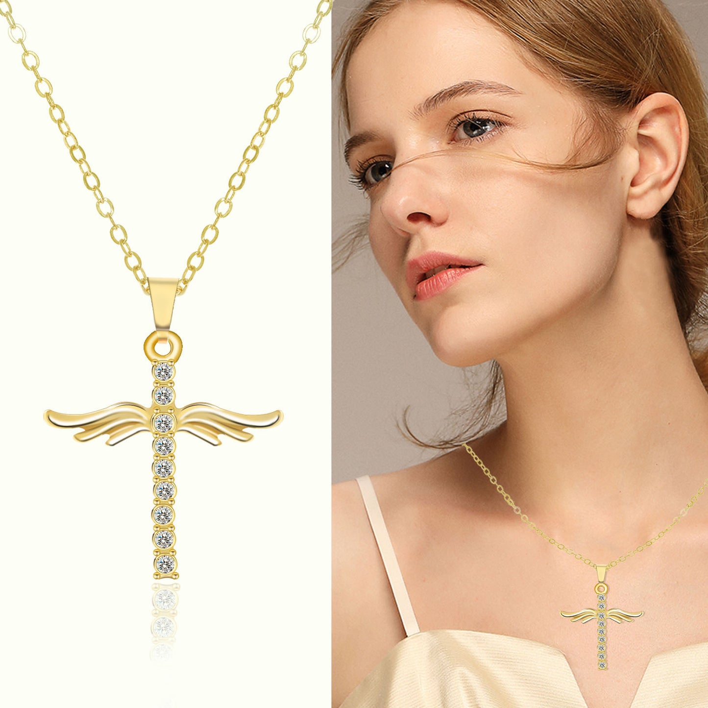 Angel Wings Cross Pendant Necklace For Woman Jewelry dealsniper-net