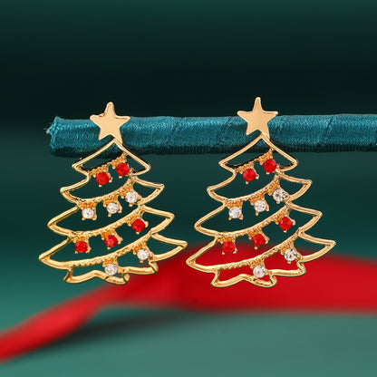 Christmas Earrings With Christmas Tree Colorful Zircon