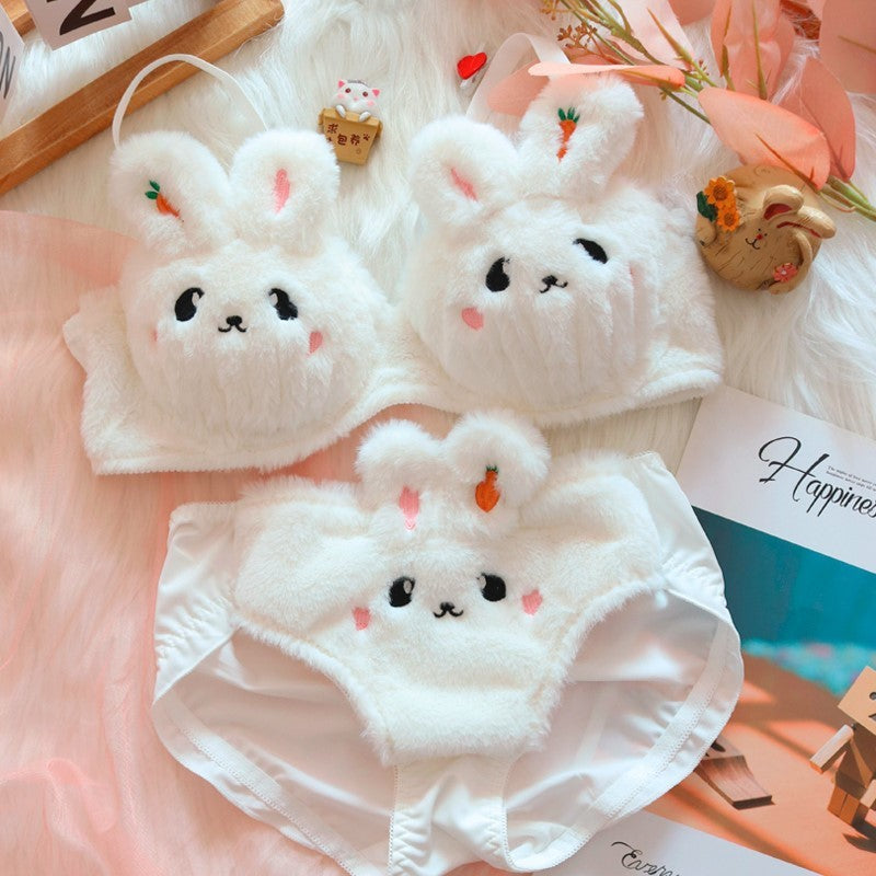 Moon Rabbit Girl Plush Bra Panties Set Kids DealSniper.net White Rabbit Ear Style L