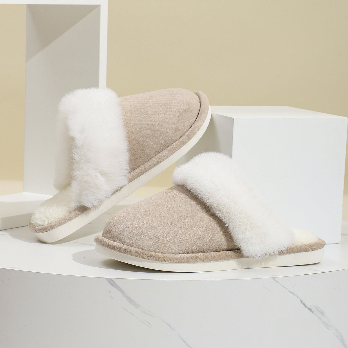 Winter Warm Plush Slippers Home Indoor Non-slip Slipper Men DealSniper.net Khaki 36to37