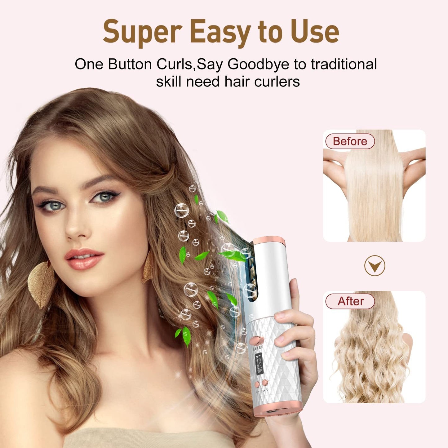 Portable Automatic Hair Curler, Ceramic Rotating Wireless