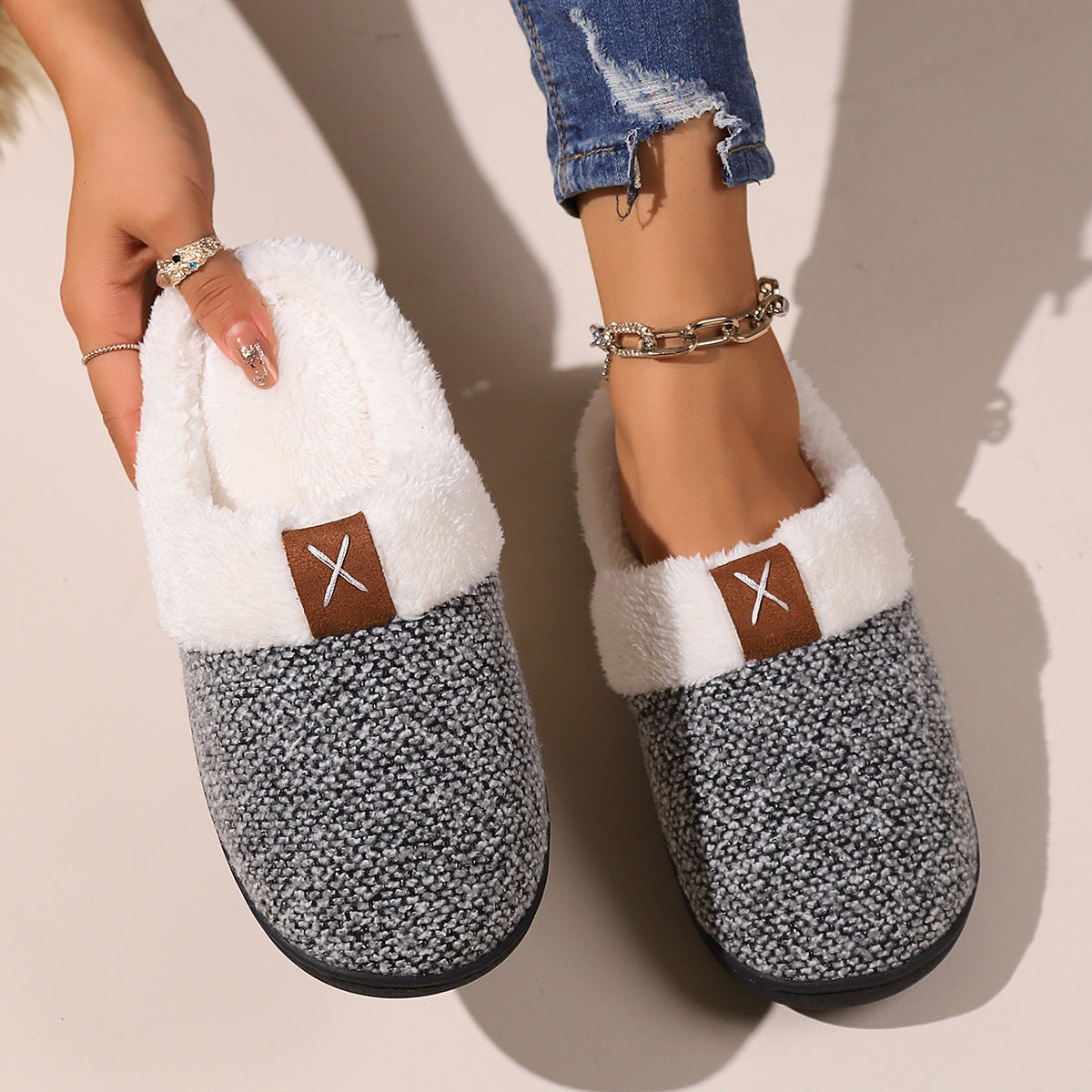 Winter Plush Slippers Fashion Thick Bottom Warm House Shoes Men DealSniper.net Light gray 36to37