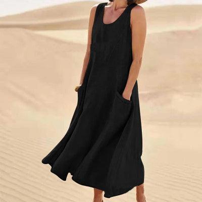 Summer Sleeveless Long Dress With Pockets Fashion Casual Women dealsniper-net Black 2XL