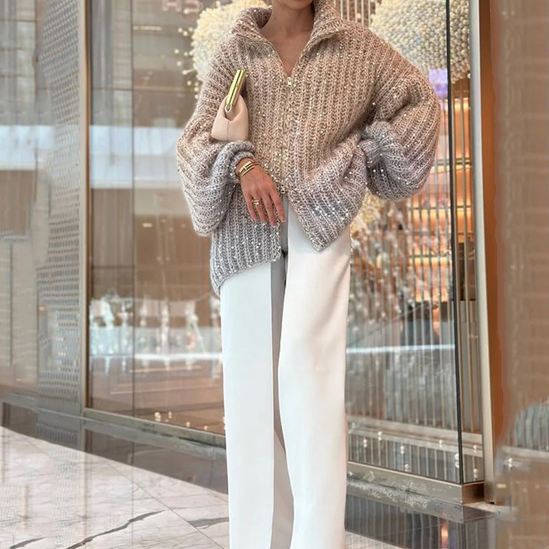 Comfortable Sequined V-neck Sweater Women dealsniper-net