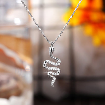 Fashion Lady Snake Pendant Necklace With Dazzling Zirconia Jewelry dealsniper-net XL810 White Gold Color