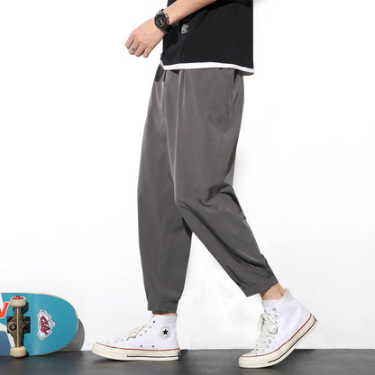 Drawstring Pants Summer Casual Ice Slik Trousers Jogger Hiking Sports Pants Men Men dealsniper-net Gray 2XL