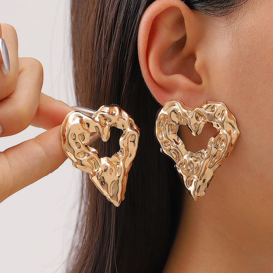 New Pleated Lava Hollow Heart-shaped Earrings Personality Jewelry dealsniper-net