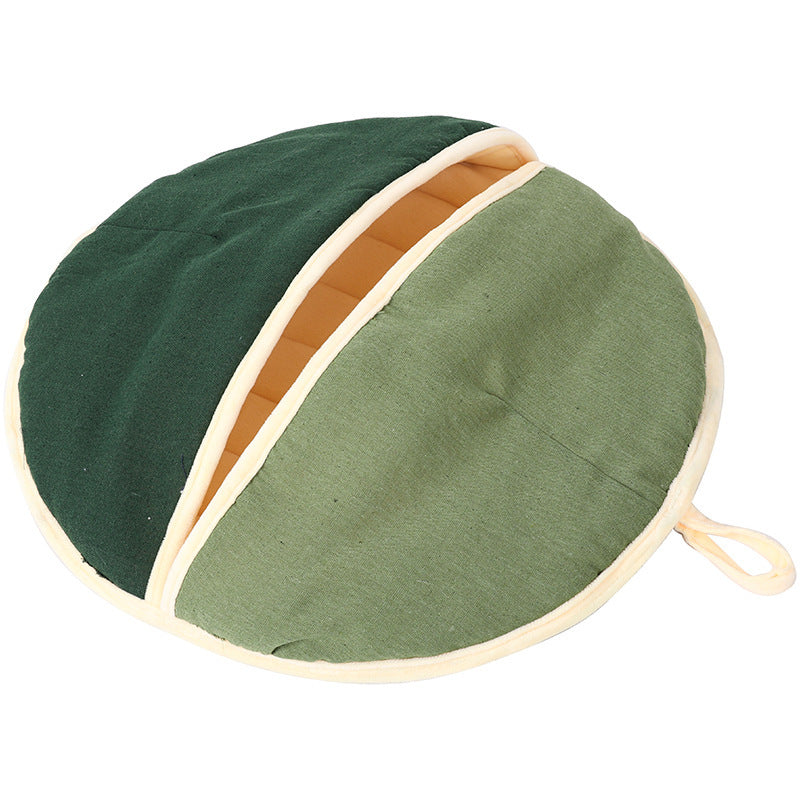 Round Fan Cotton And Linen Wool Warm Semi Enclosed Pets dealsniper-net Green