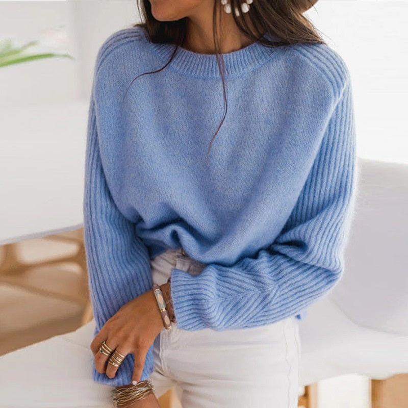 European Milk Blue Bedford Cord Sweater Women's