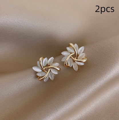Cat's Eye Flower Earrings High Sense Geometry Earrings Jewelry Gym From House Silver needle 2pcs