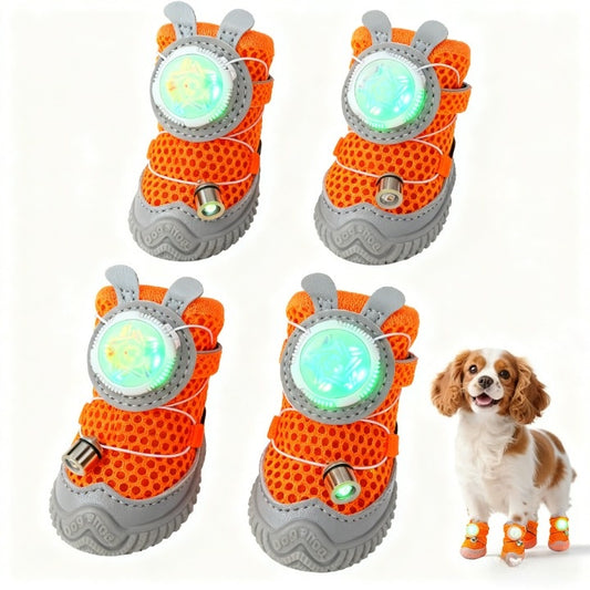 New Glowing Dog Shoes 4PCS LED Light-Up Anti-Slip Paw Protector Pets Gym From House