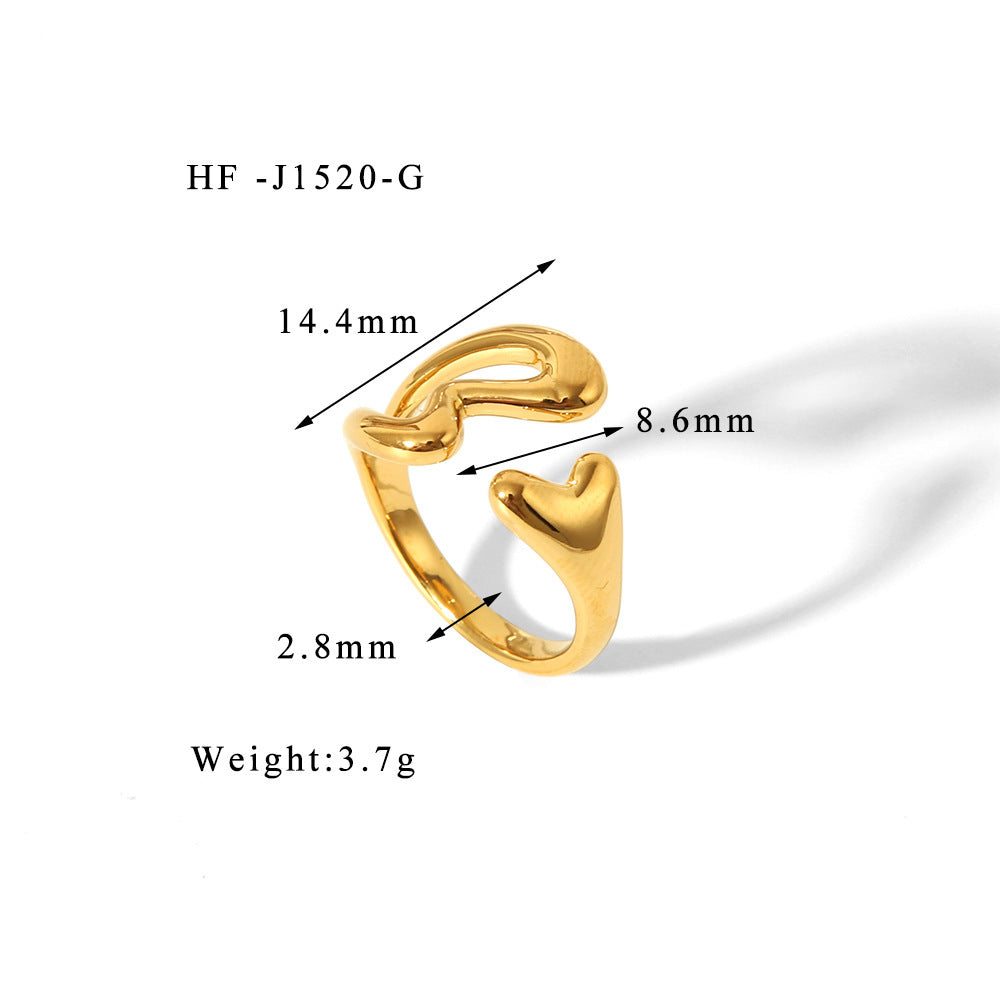 Fashion Titanium Steel Vacuum Plating 18K Gold Love Ring Jewelry dealsniper-net HFJ1520G Free Size