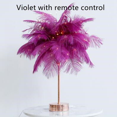 Feather Lamp Nordic Desk Lamp European-Style Night Light Home Decor dealsniper-net Violet with remote control