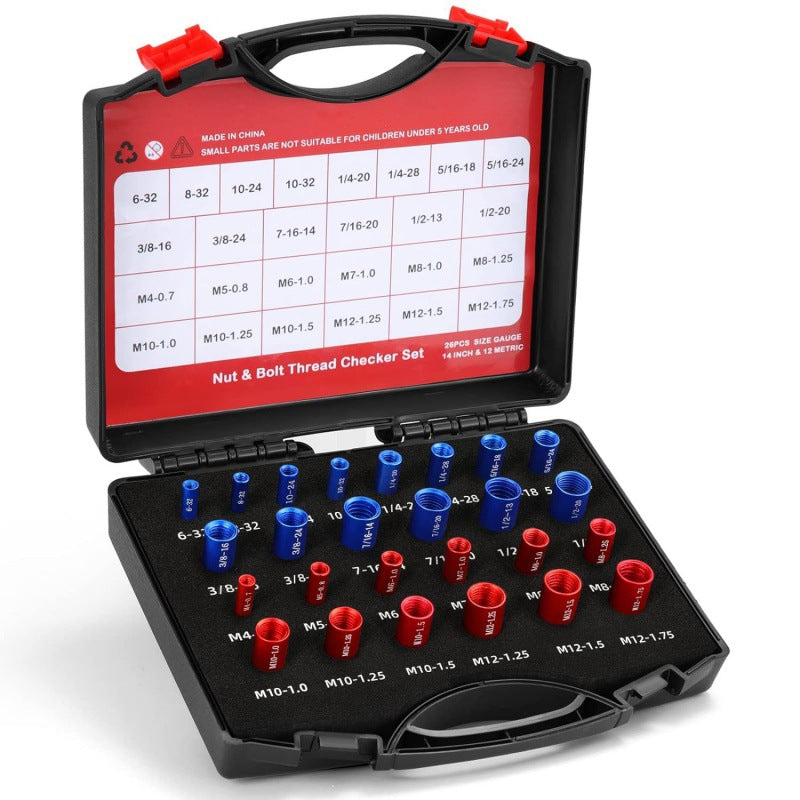 Nut And Bolt Thread Checker 44-piece Set Tools Gym From House 26 Holes Aluminum Red Blue