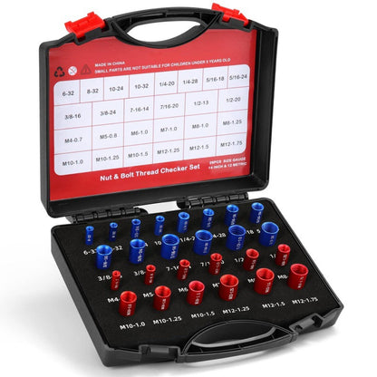 Nut And Bolt Thread Checker 44-piece Set Tools Gym From House 26 Holes Aluminum Red Blue