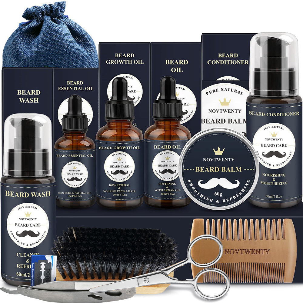 Care Roller Beard Care Balsam Comb Brush Pogonotomy Scissors Set Men dealsniper-net A