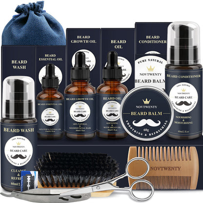 Care Roller Beard Care Balsam Comb Brush Pogonotomy Scissors Set Men dealsniper-net A