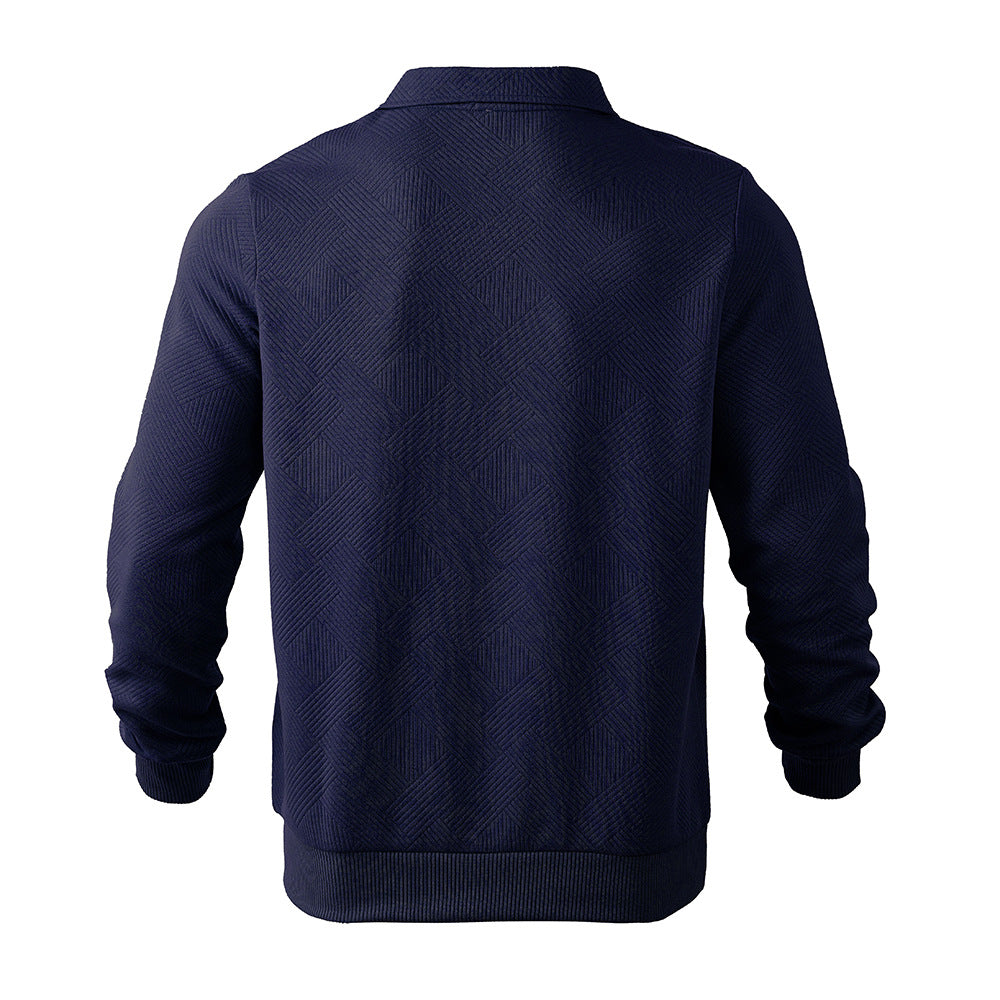 Lapel Jacquard Half-zipper Sweatshirt Fashion Solid Color Men DealSniper.net