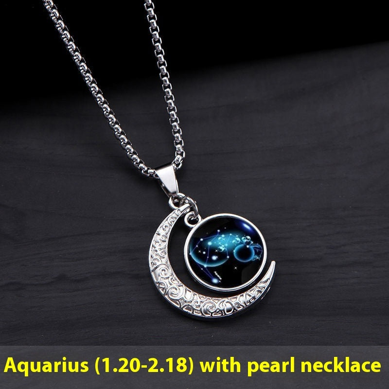 12 Constellation Moon Star Glowing Necklace Charm Jewelry