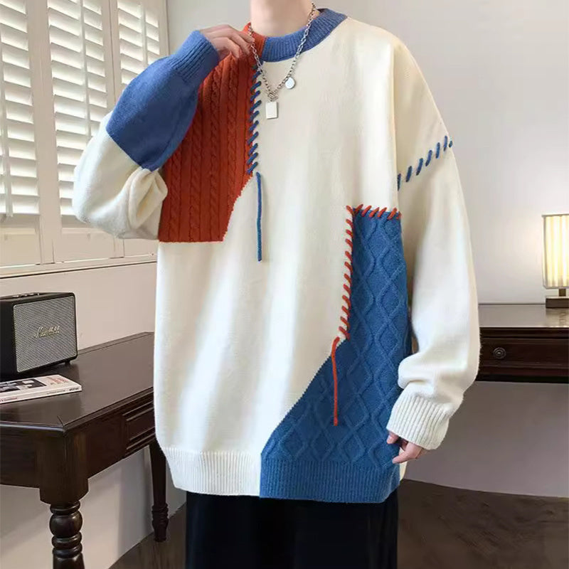 Colorblock Pullover Sweater Winter Fashion Long Sleeve