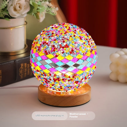 Mediterranean Small Night Lamp Creative Mosaic Glass Decorative Lamp Home Decor Gym From House Gift Box Monochrome Pink