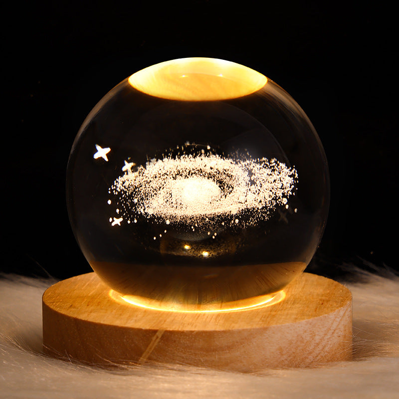 LED Night Light Galaxy Crystal Ball Table Lamp 3D House dealsniper-net Solid Wood Seat Nebula 6cm USB