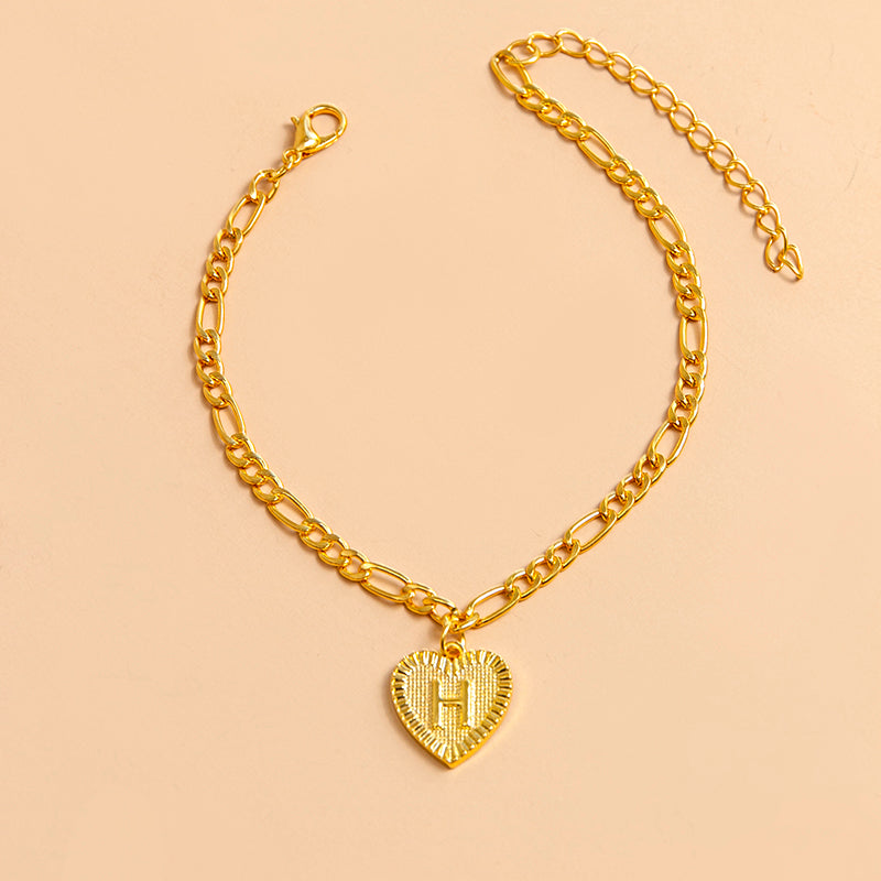 Initial Letter Anklet Gold Color Heart Pendant Foot Bracelets Women Jewelry dealsniper-net