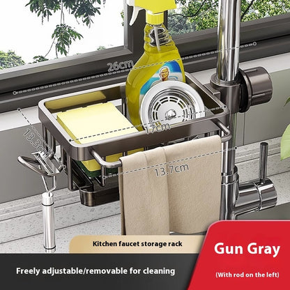 Kitchen Space Aluminum Sink Faucet Storage Rack Dishwasher Kitchen DealSniper.net Upgraded Gun Gray Left