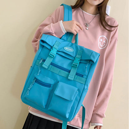 Multi-pocket Backpack Women Fashion Buckle Students School Bags