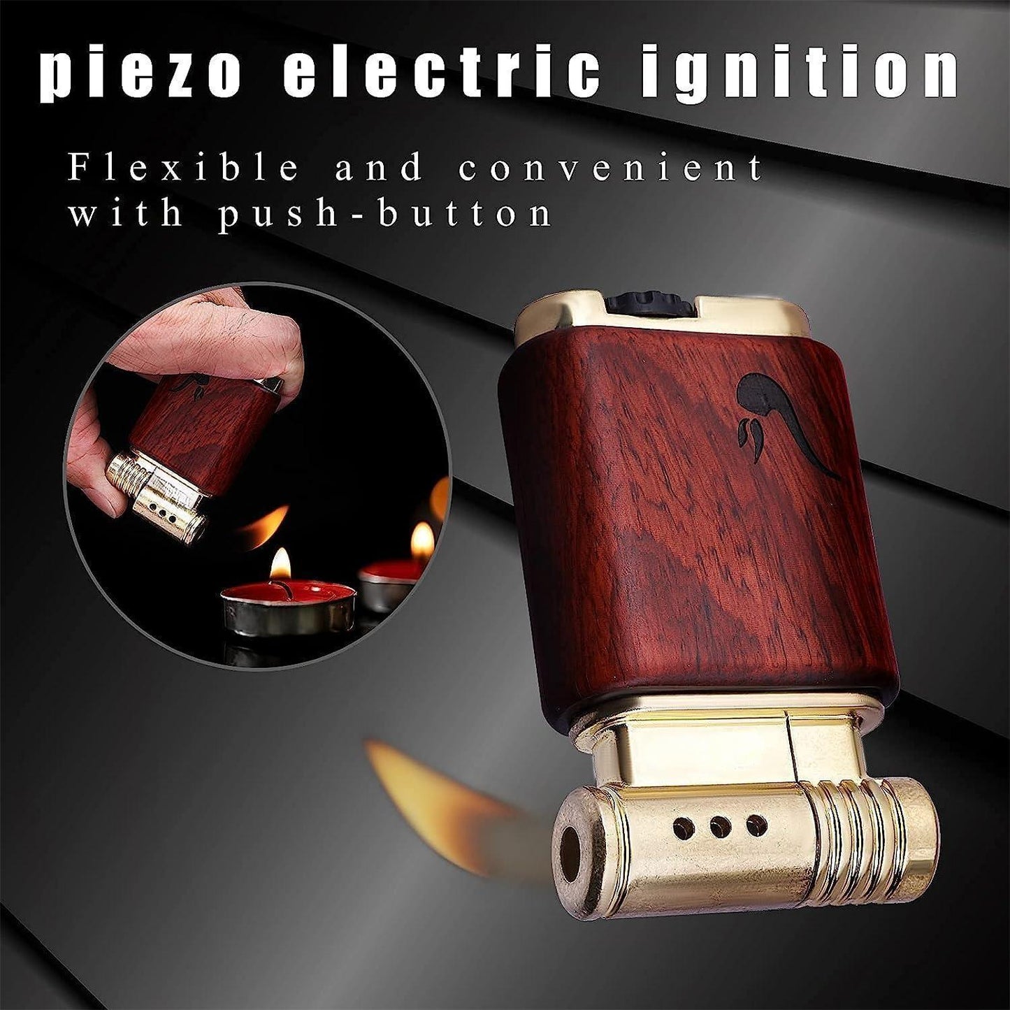 Pipe Lighter Soft Flame Refillable Gas Wooden Case Fire