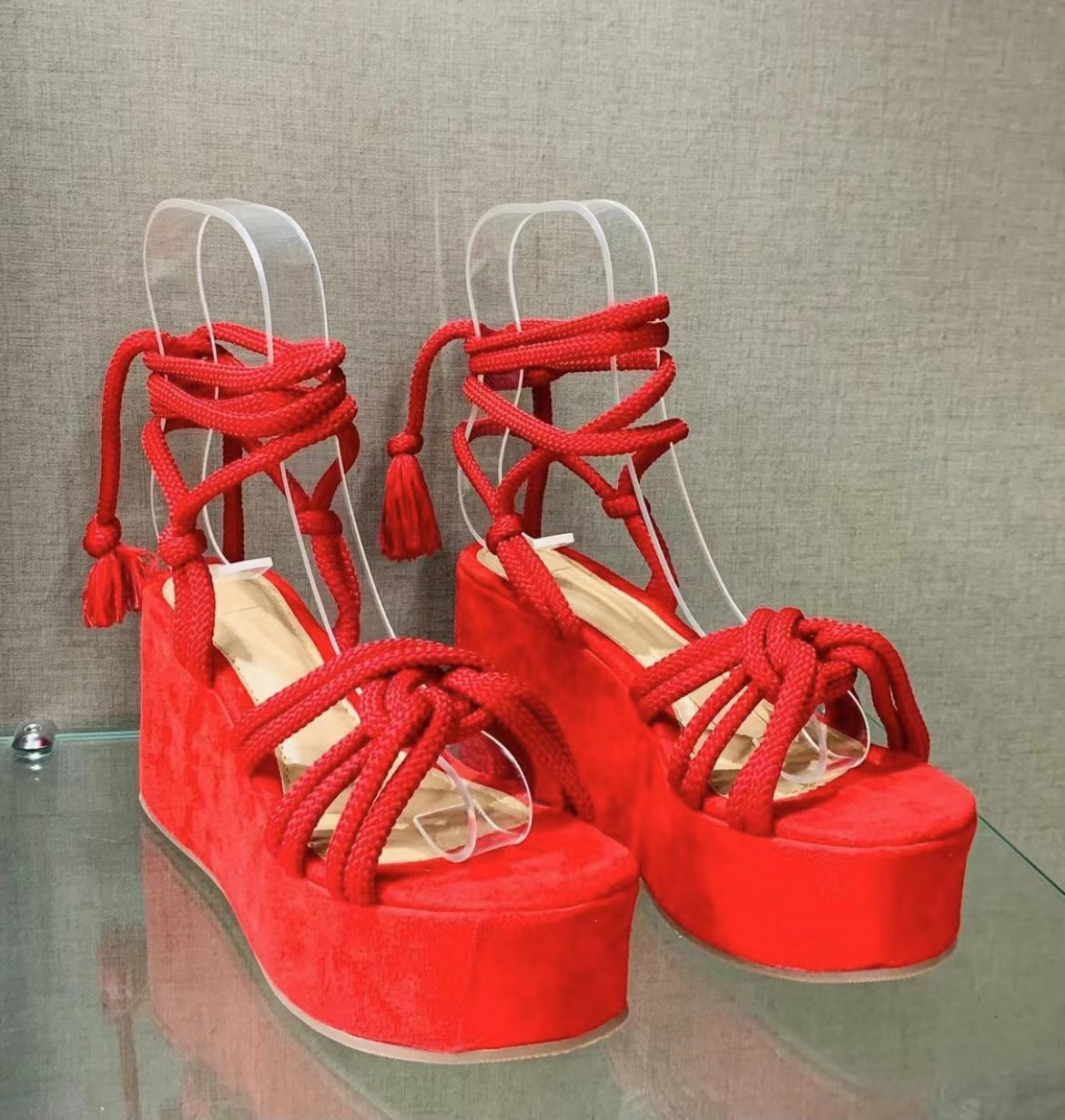 Summer Women Wedges Shoes High Heel Strappy Sandals Women dealsniper-net Red Size36