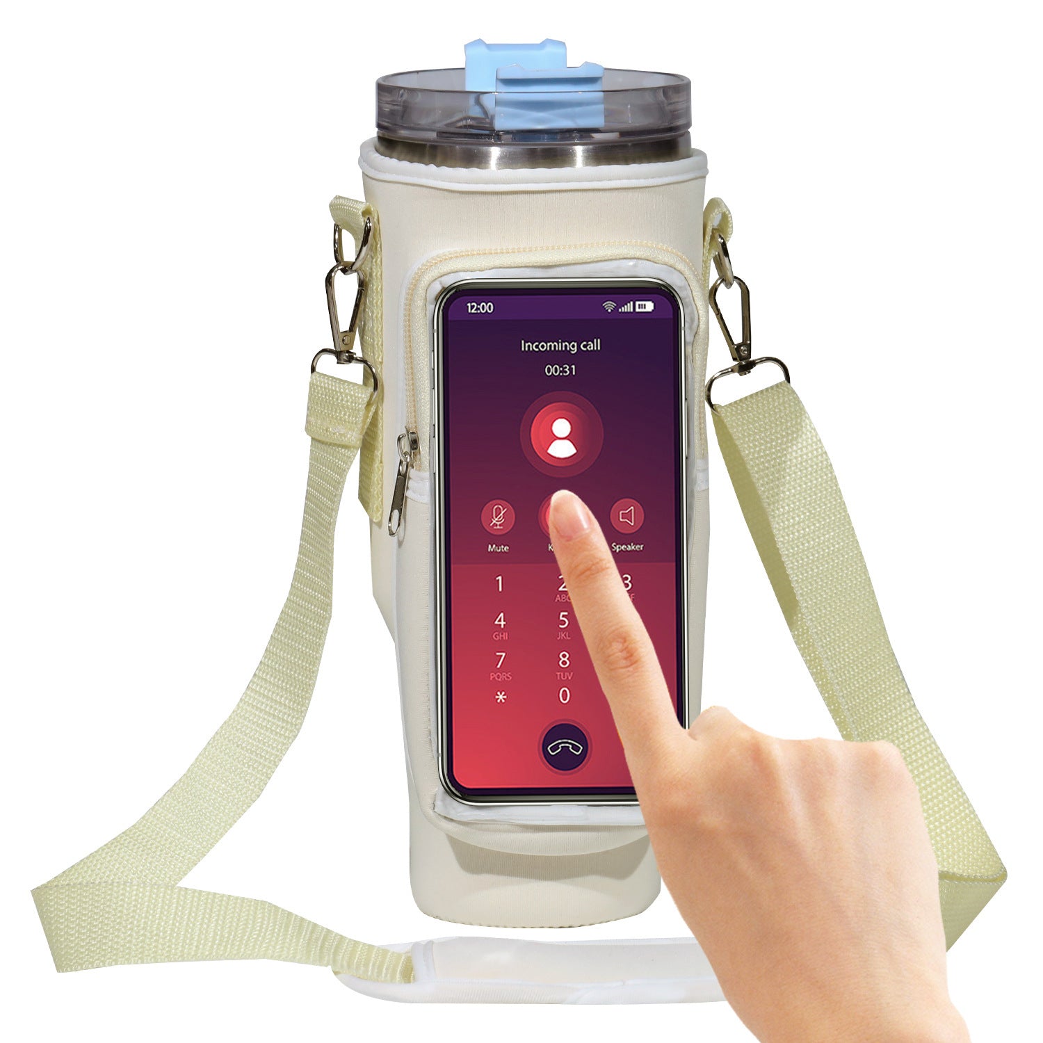 Cup Cover Transparent Touch Screen Neoprene kitchen Kitchen Gym From House Beige Metal Buckle
