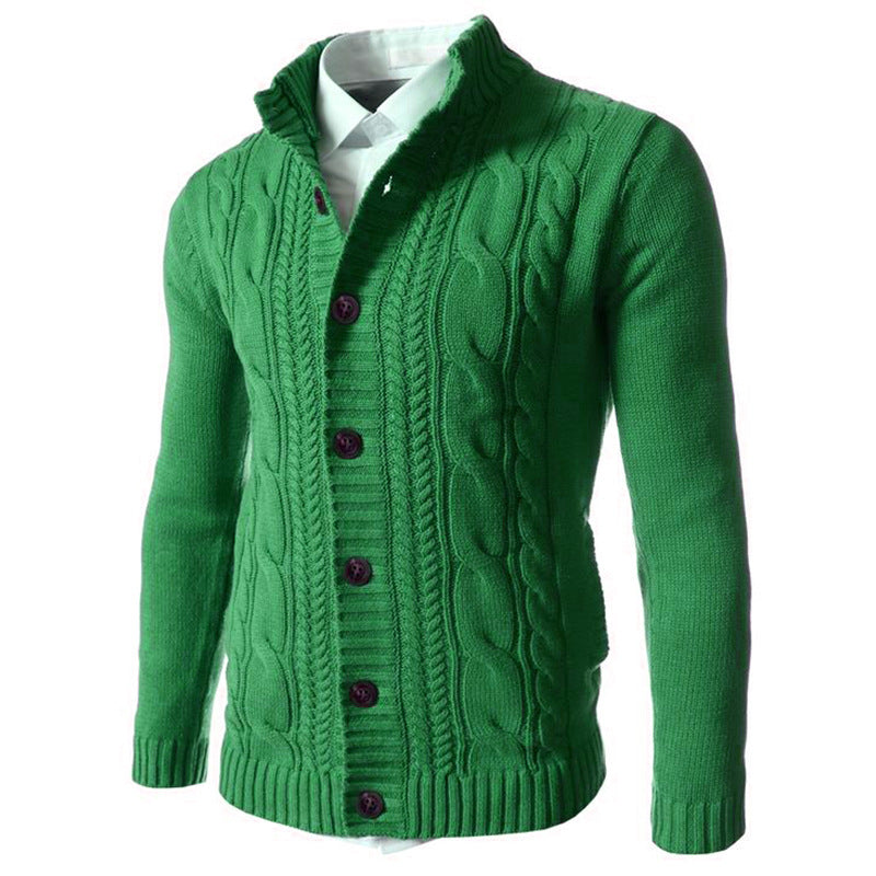 Men's Stand Collar Sweater Knit Button Cardigan Tops Men's Clothing Men dealsniper-net Green 3XL