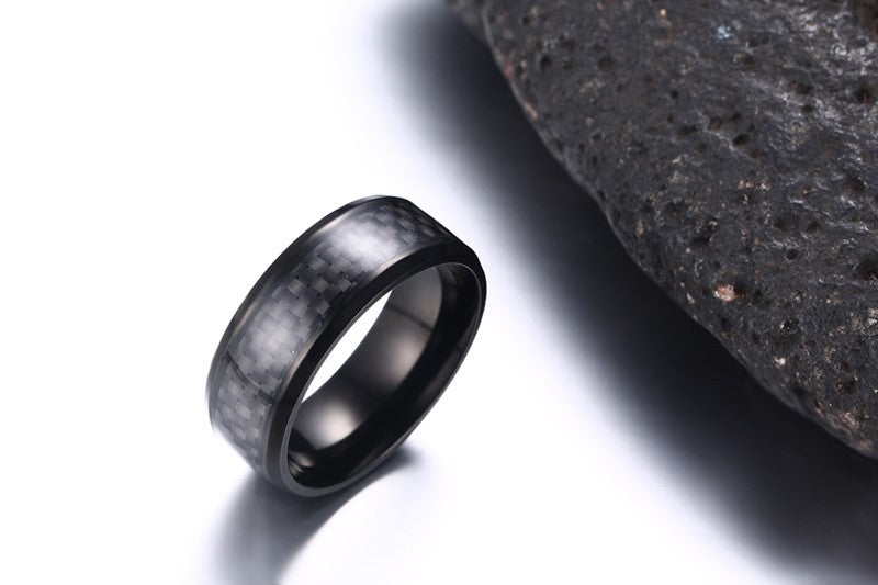 Black Carbon Fiber Inlay Men's Wedding Brand Ring Stainless Steel Jewelry 8mm Jewelry dealsniper-net