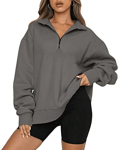 Women Sweatshirts Zip Turndown Collar Loose Casual Tops Clothes Women dealsniper-net Dark grey 3XL