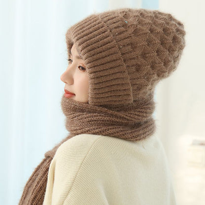 Women's Fleece-lined Scarf And Hat Winter Warm Knitted Hat Scarf Women dealsniper-net