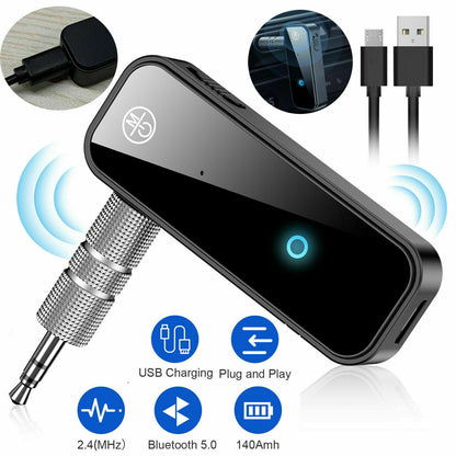 Bluetooth 5.0 2in1 Transmitter Receiver Car Wireless Audio Adapter USB 3.5mm Aux Vehicle dealsniper-net Transmitter Receiver Black