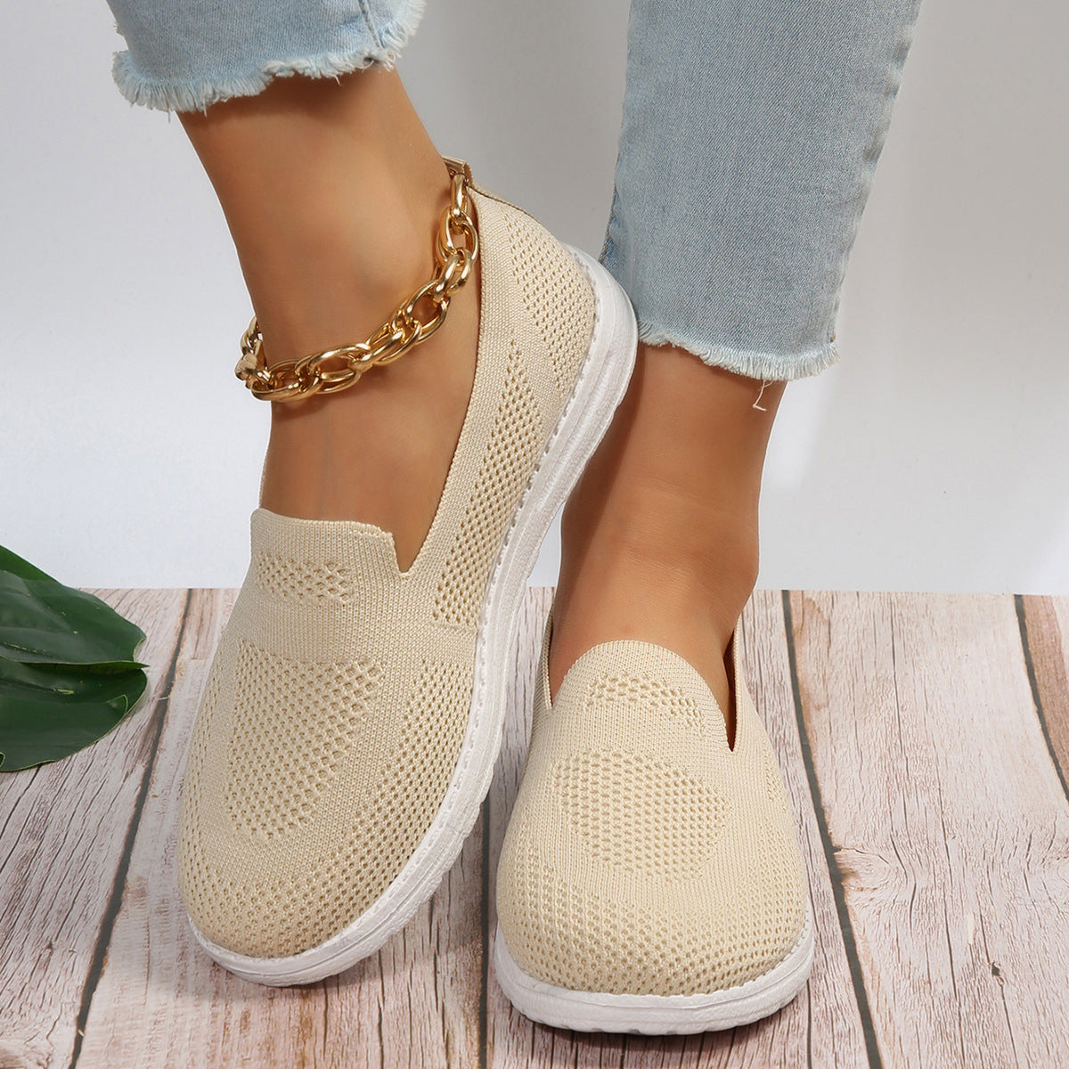 Women's Mesh Shoes Breathable Slip On Lazy Shoes Loafers Women dealsniper-net Beige 36.