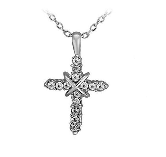 Studded Jesus Cross Necklace Clavicle Chain Jewelry dealsniper-net Platinum