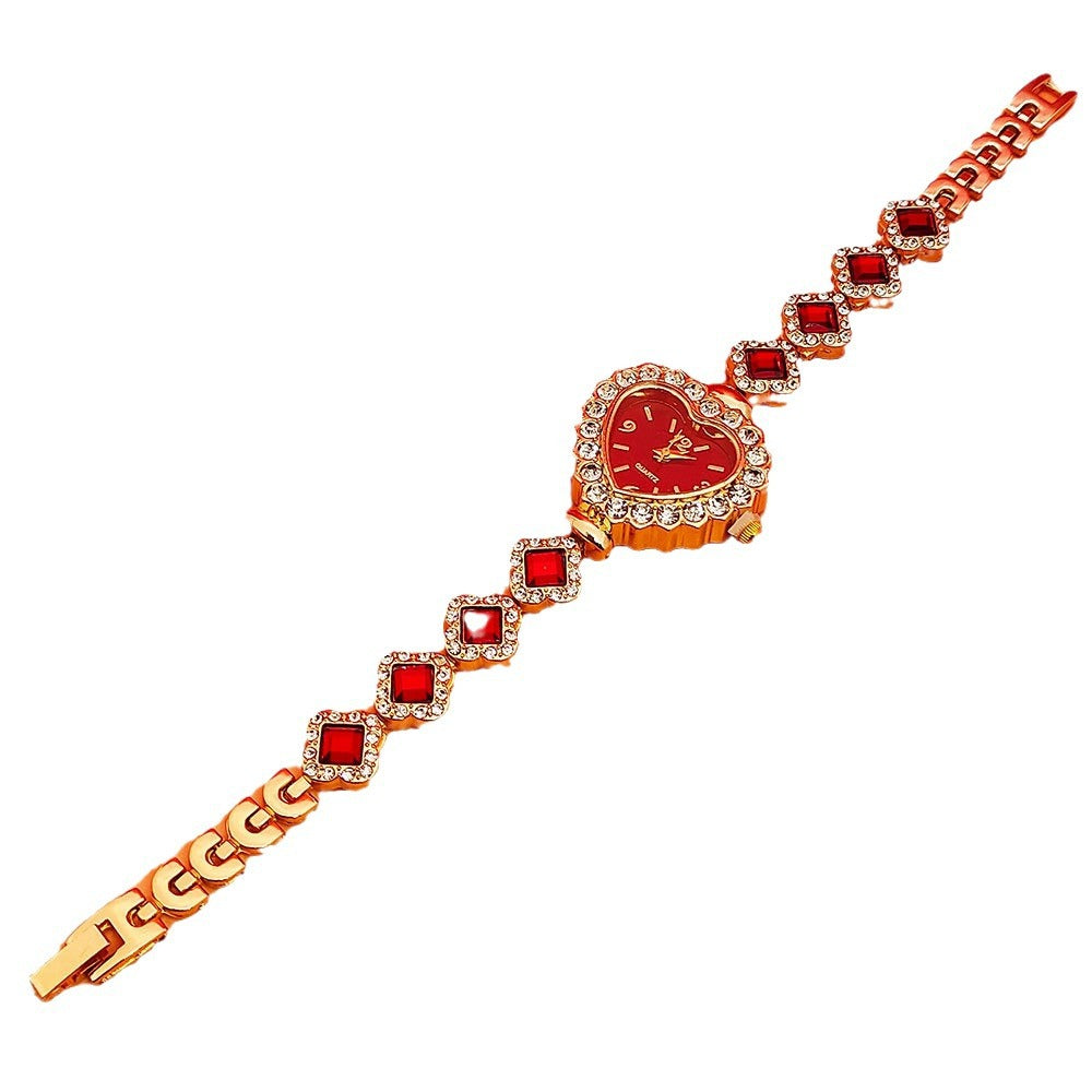 Fashion Love Shape Bracelet Watch Set Diamond Colored Heart Quartz Jewelry DealSniper.net